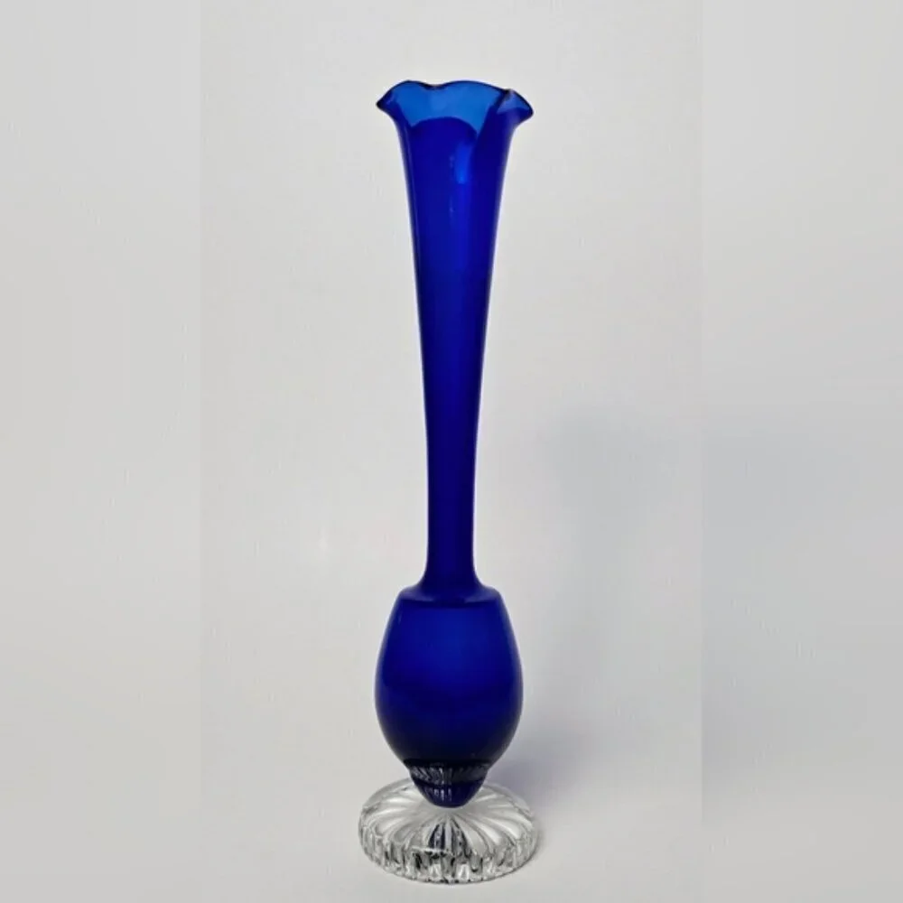 Cobalt Blue Ombre Hand Blown Cased Glass Bud Vase - Picture 2 of 7